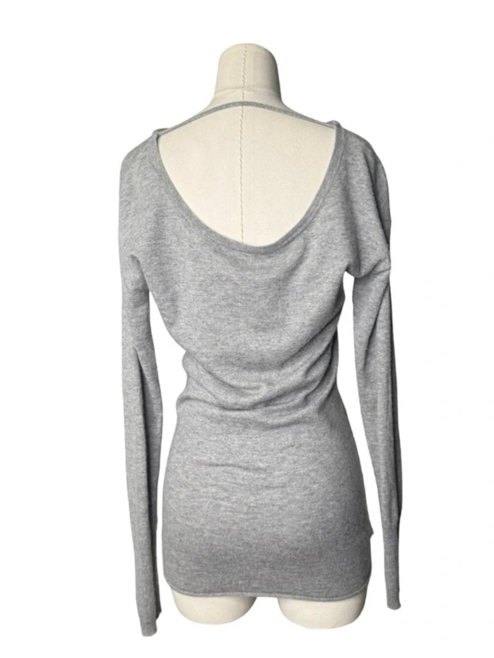 Athleta Drishti Gray Off-Shoulder Open-Back 100% Cashmere Sweater - Picture 3 of 8